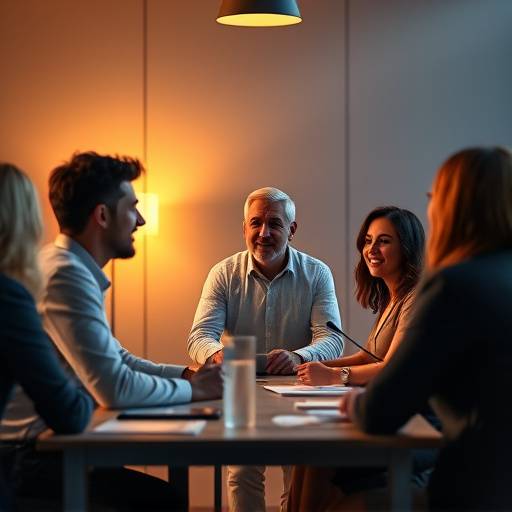 Líder inspirando a su equipo durante una reunión.